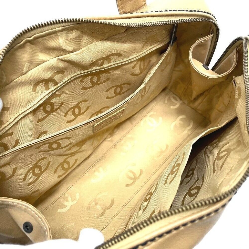 CHANEL CC Wild stitch Vintage Tote Bag Hand Bag Lambskin Leather Beige - Picture 10 of 13